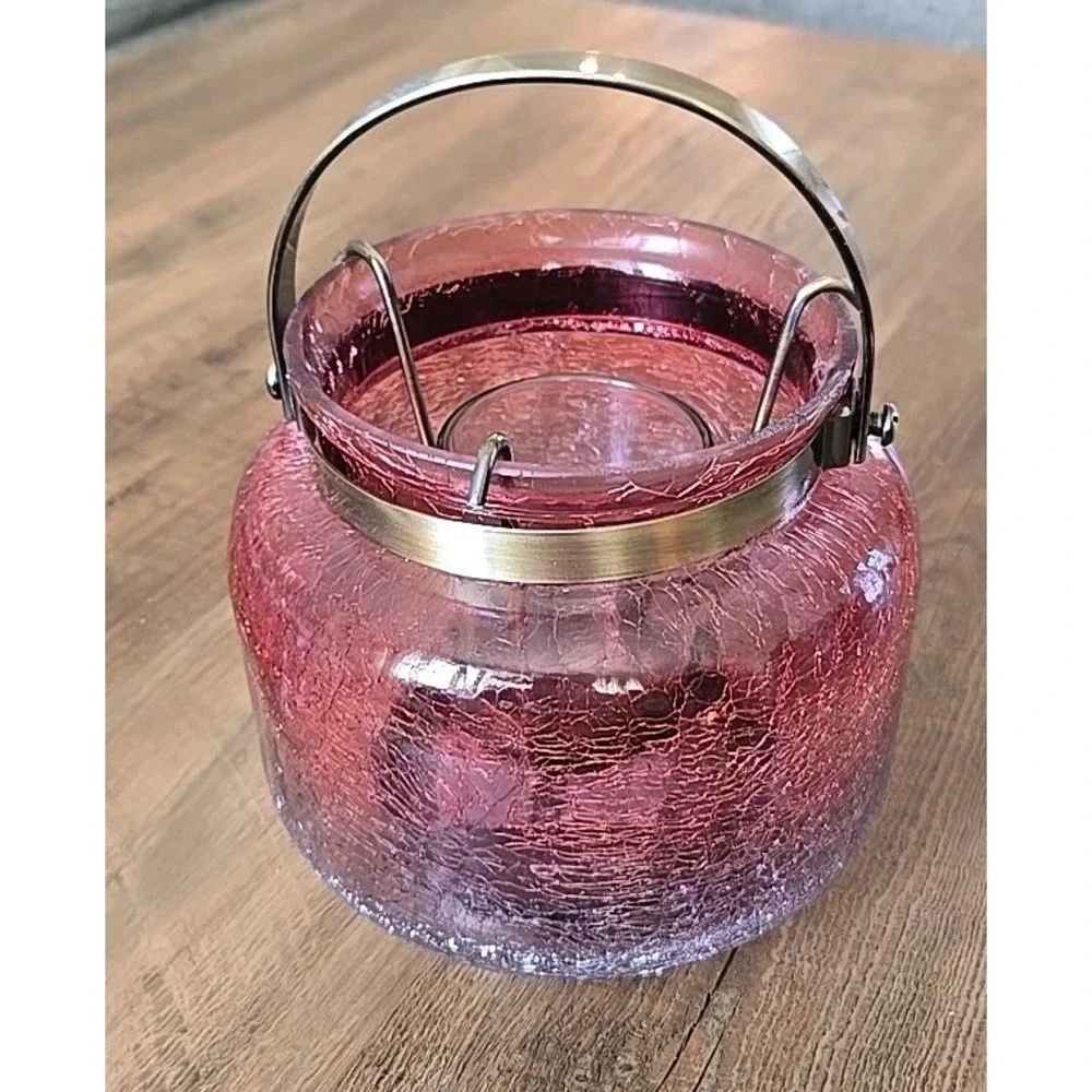 Yankee Candle Muted Autumn Crackle Jar Holder Lantern Cranberry Votive 1599297